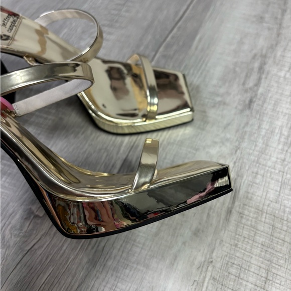 Jeffrey Campbell Hustler Platform Sandal Sz 9.5 Square Toe High Block Heel Gold - Picture 7 of 11